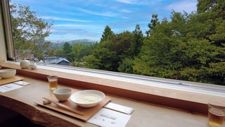 【吉野町】金峯山寺蔵王堂の参道にある「葛屋 中井春風堂」の葛切りと店内からの眺め